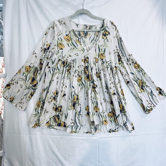 Free People Tops - Free People Blouse Womens Medium Multicolor Floral Boho V Neck Tunic Top